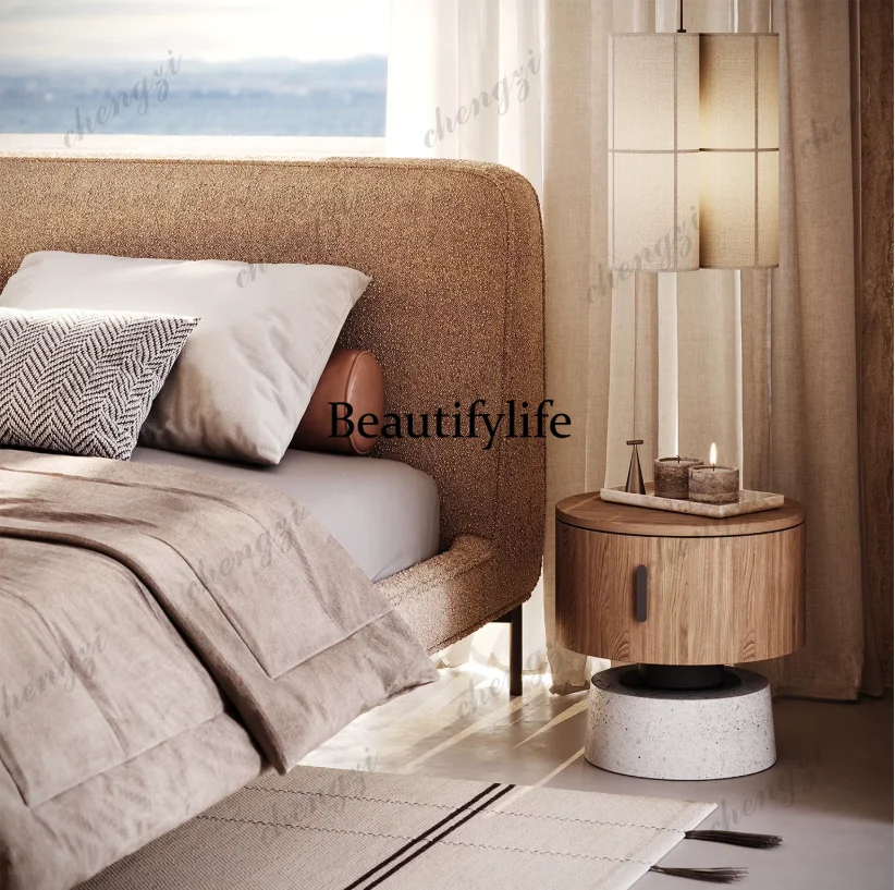 Storage - C178Round solid wood bedside table walnut
