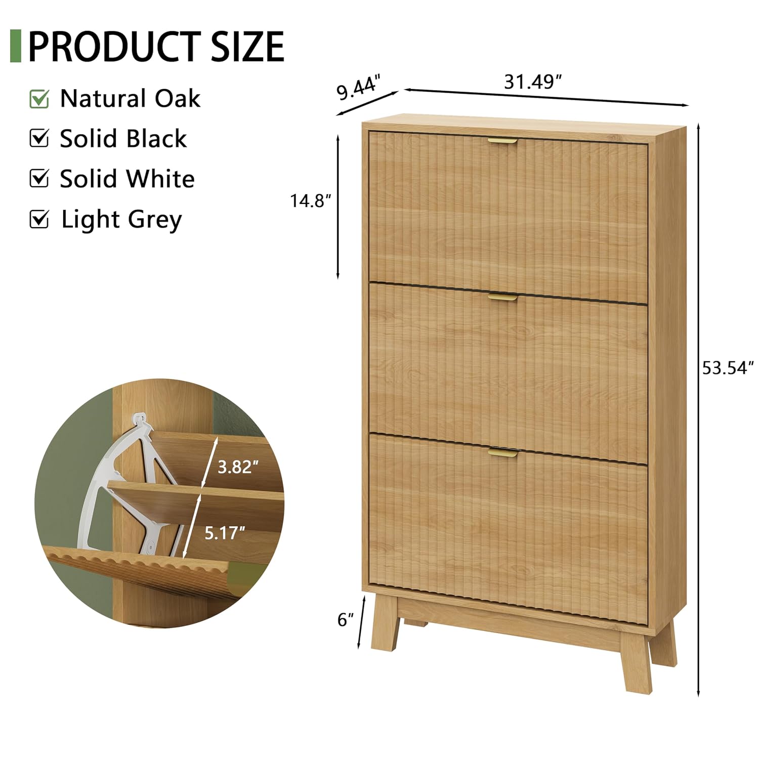 Shoe Rack Cabinet Narrow Entryway - Shoe Cabinet 3 Flip Drawers, 54