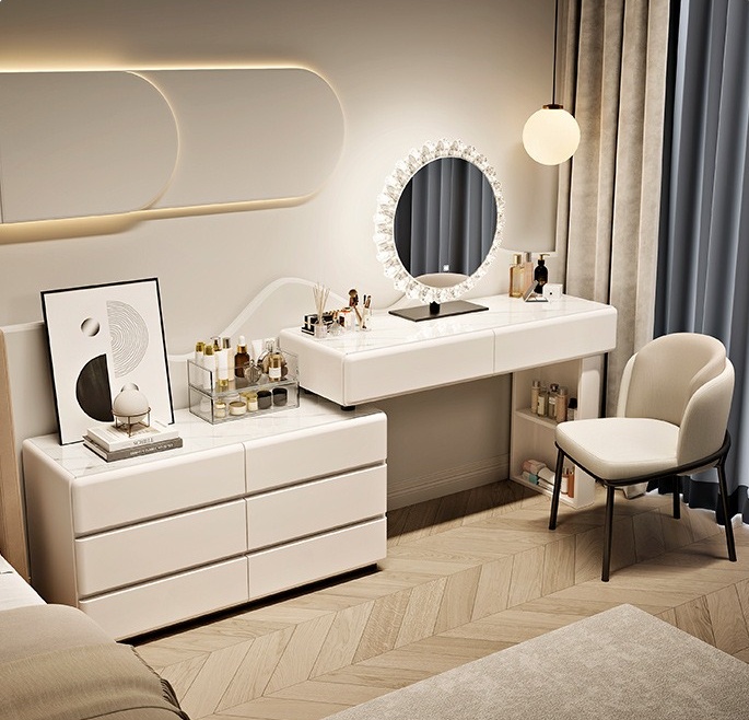 Dressing Table Vanity With Lighted Mirror - # White Wood Modern European Light
