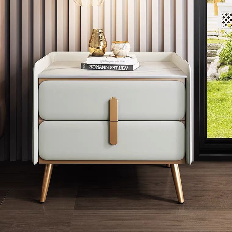 AOLIVIYA Cream Rock Slab Night - Solid Wood Nightstand 2 Drawers 评论和价格