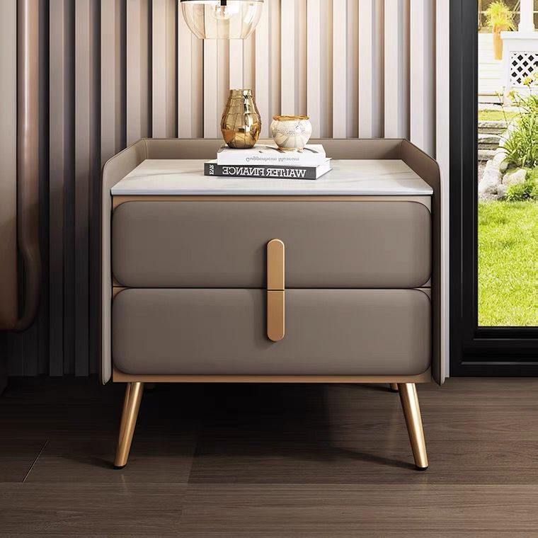 AOLIVIYA Cream Rock Slab Night - Solid Wood Nightstand 2 Drawers 评论和价格