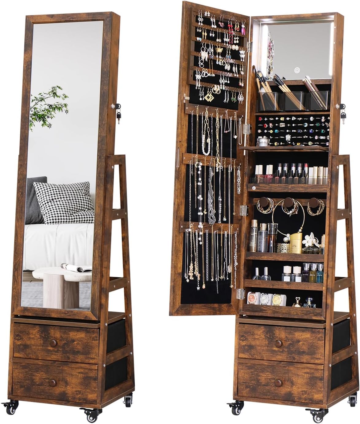 Rotating Jewelry Cabinet Vanit - Full Length Mirror Jewelry Armoire 评论和价格