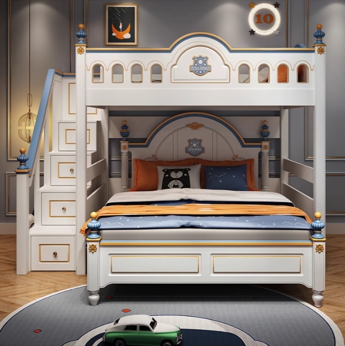 ！@Kids Princess Room Wood Cast - Bunk Bed With Stairs And Slide 评论和价格