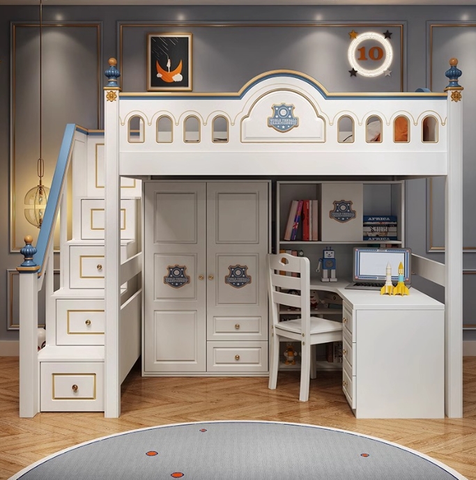 ！@Kids Princess Room Wood Cast - Bunk Bed With Stairs And Slide 评论和价格
