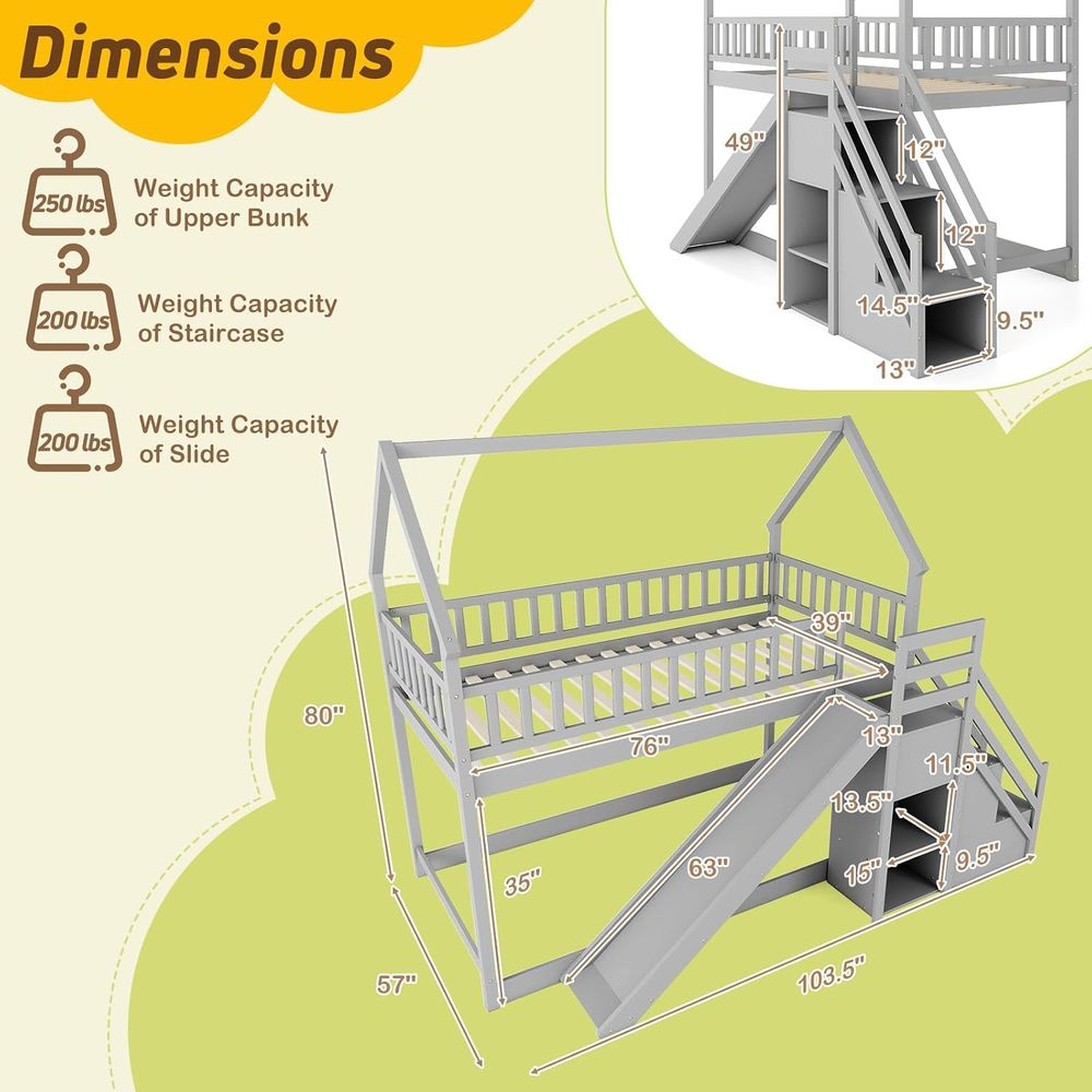 Twin Over Twin Bunk Bed with S - Bunk Bed With Stairs And Slide 评论和价格