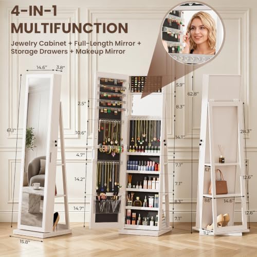 4-In-1 Jewelry Cabinet Jewelry - Full Length Mirror Jewelry Armoire 评论和价格