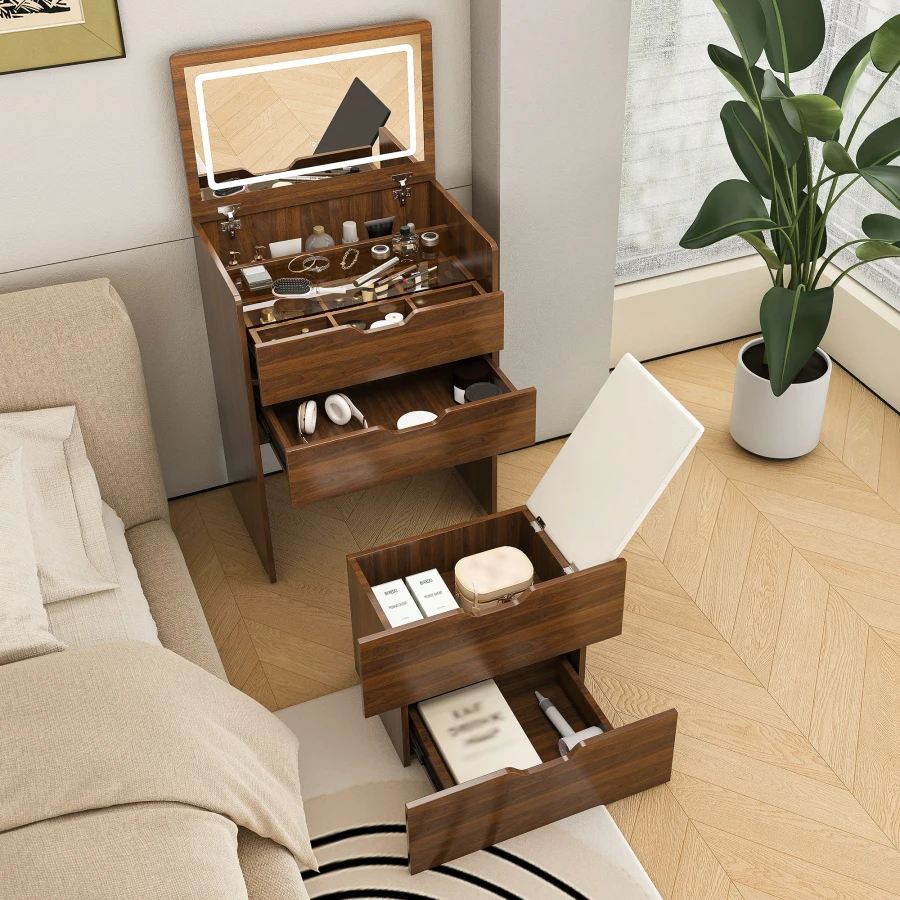 3-in-1 Vanity Desk with Flip T - Dressing Table Vanity With Lighted Mirror 评论和价格