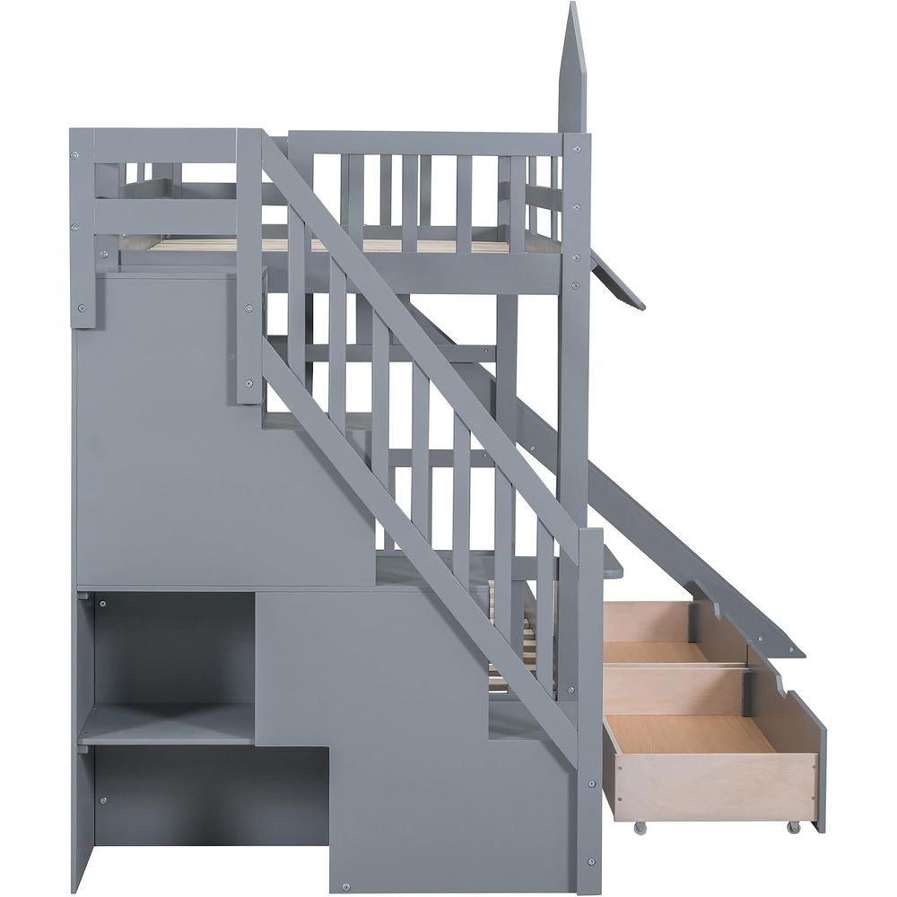 emave Kids Bunk Bed with Stair - Bunk Bed With Stairs And Slide 评论和价格