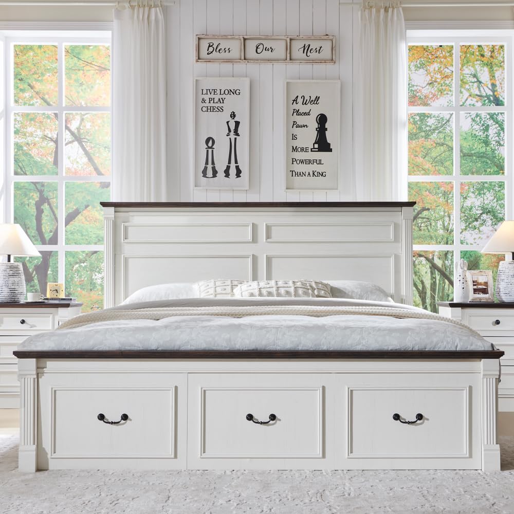 Farmhouse King Size Bed Frame  - King Size Bed Frame With Storage Drawers 评论和价格