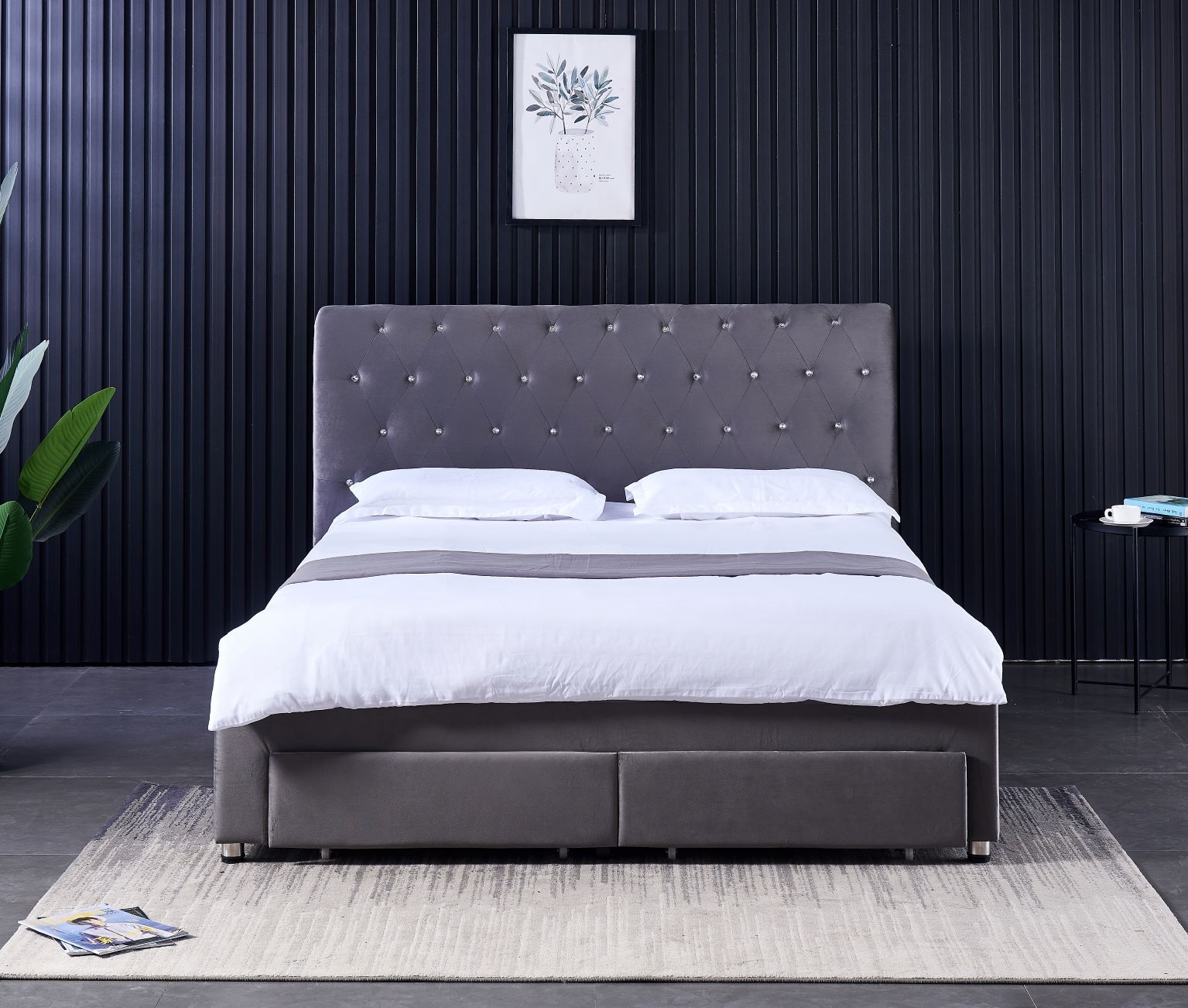 Modern  Double Bed Frame with  - King Size Bed Frame With Storage Drawers 评论和价格