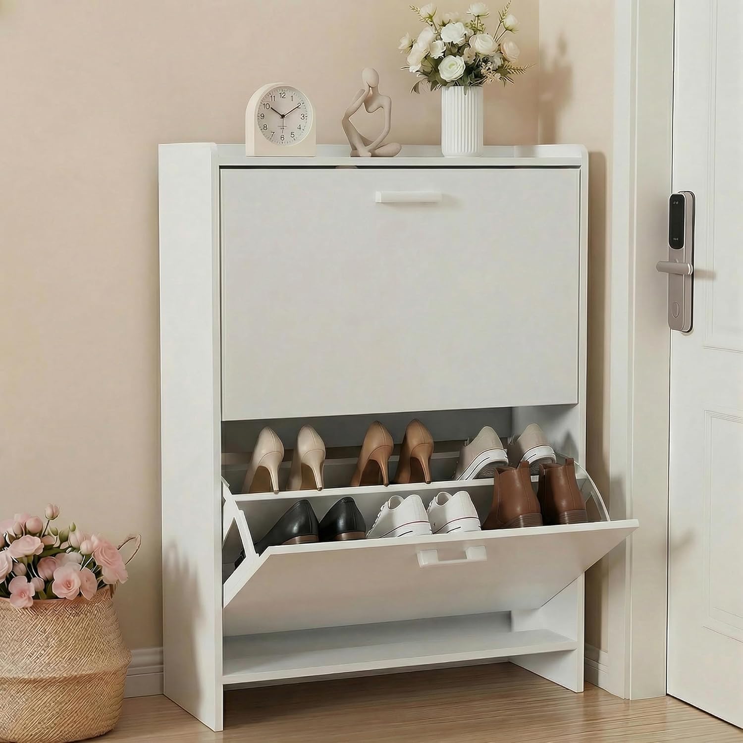 #Narrow Shoe Cabinet with 2 Fl - Shoe Rack Cabinet Narrow Entryway 评论和价格