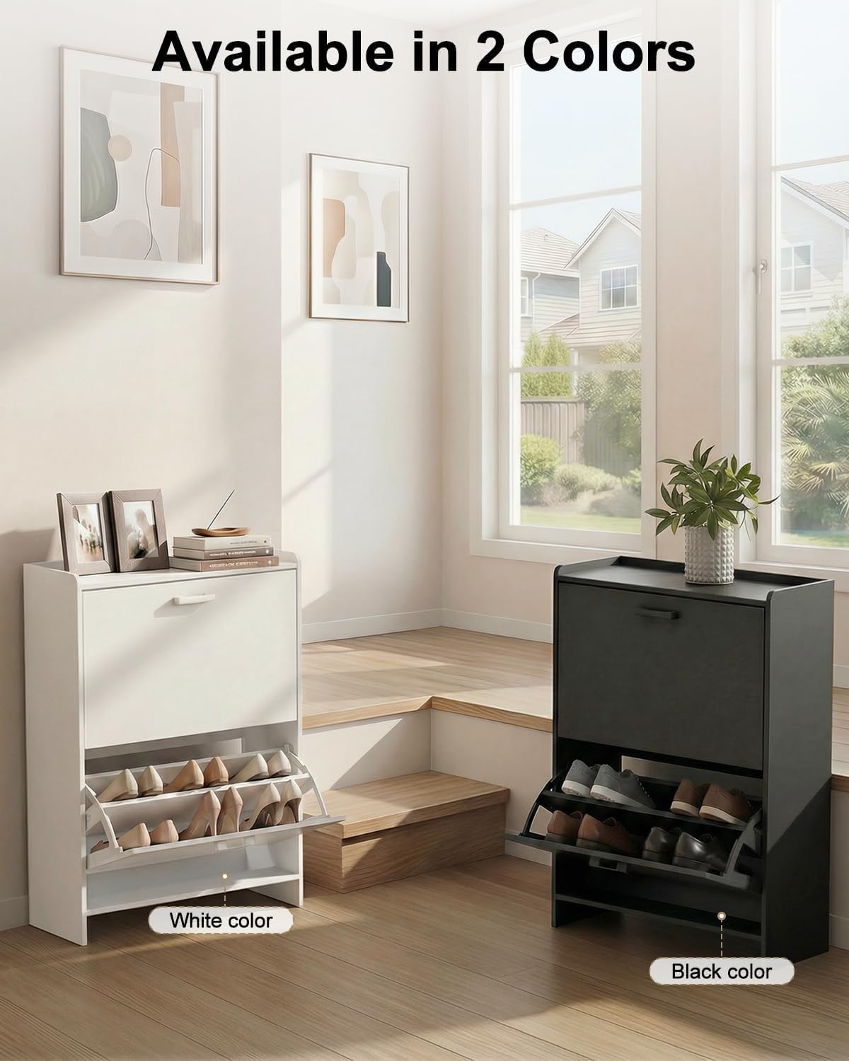 #Narrow Shoe Cabinet with 2 Fl - Shoe Rack Cabinet Narrow Entryway 评论和价格