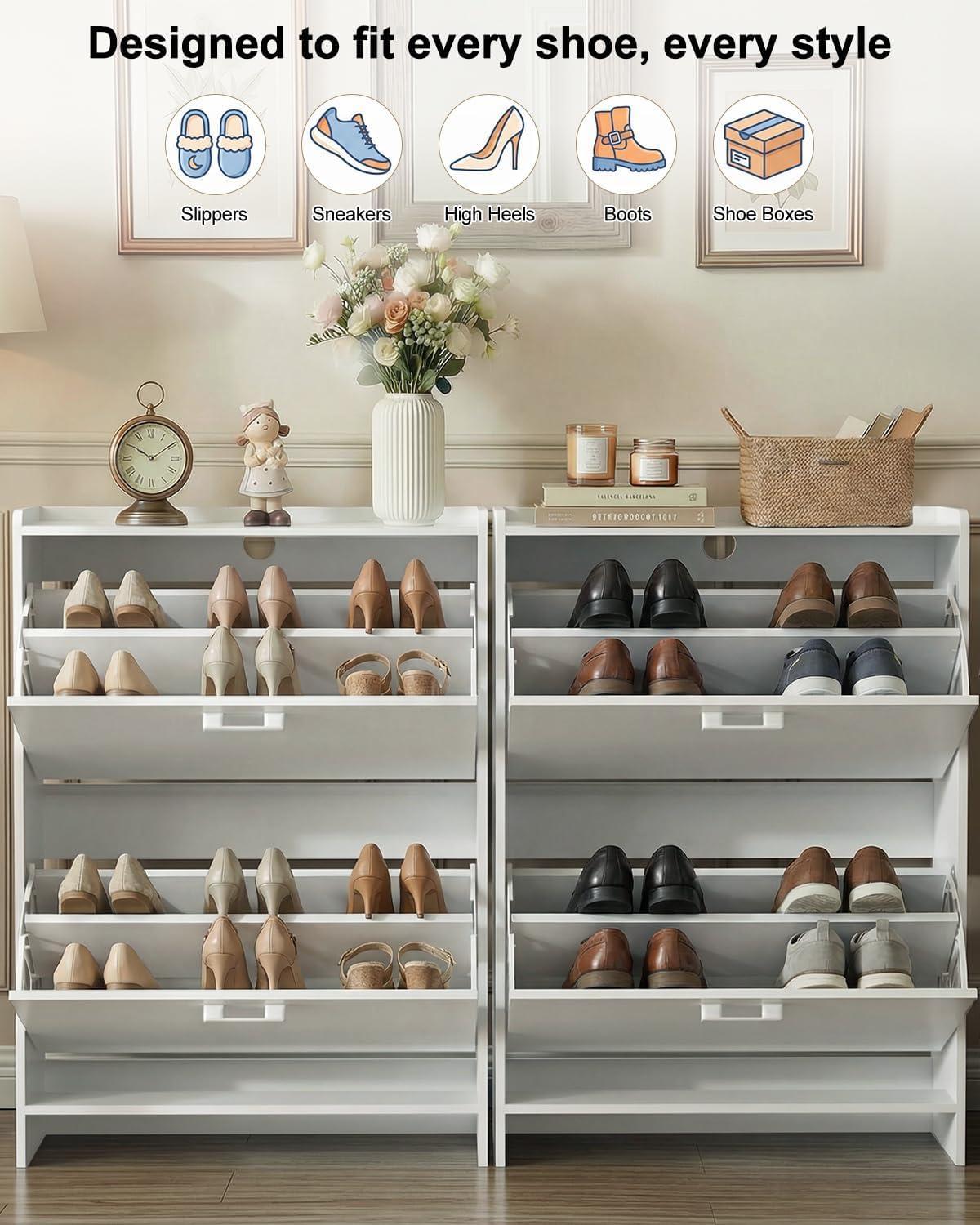 #Narrow Shoe Cabinet with 2 Fl - Shoe Rack Cabinet Narrow Entryway 评论和价格