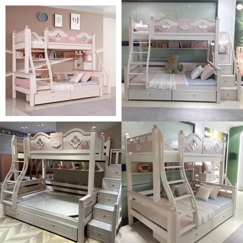 Modern Luxury Princess Kids Bu - Bunk Bed With Stairs And Slide 评论和价格