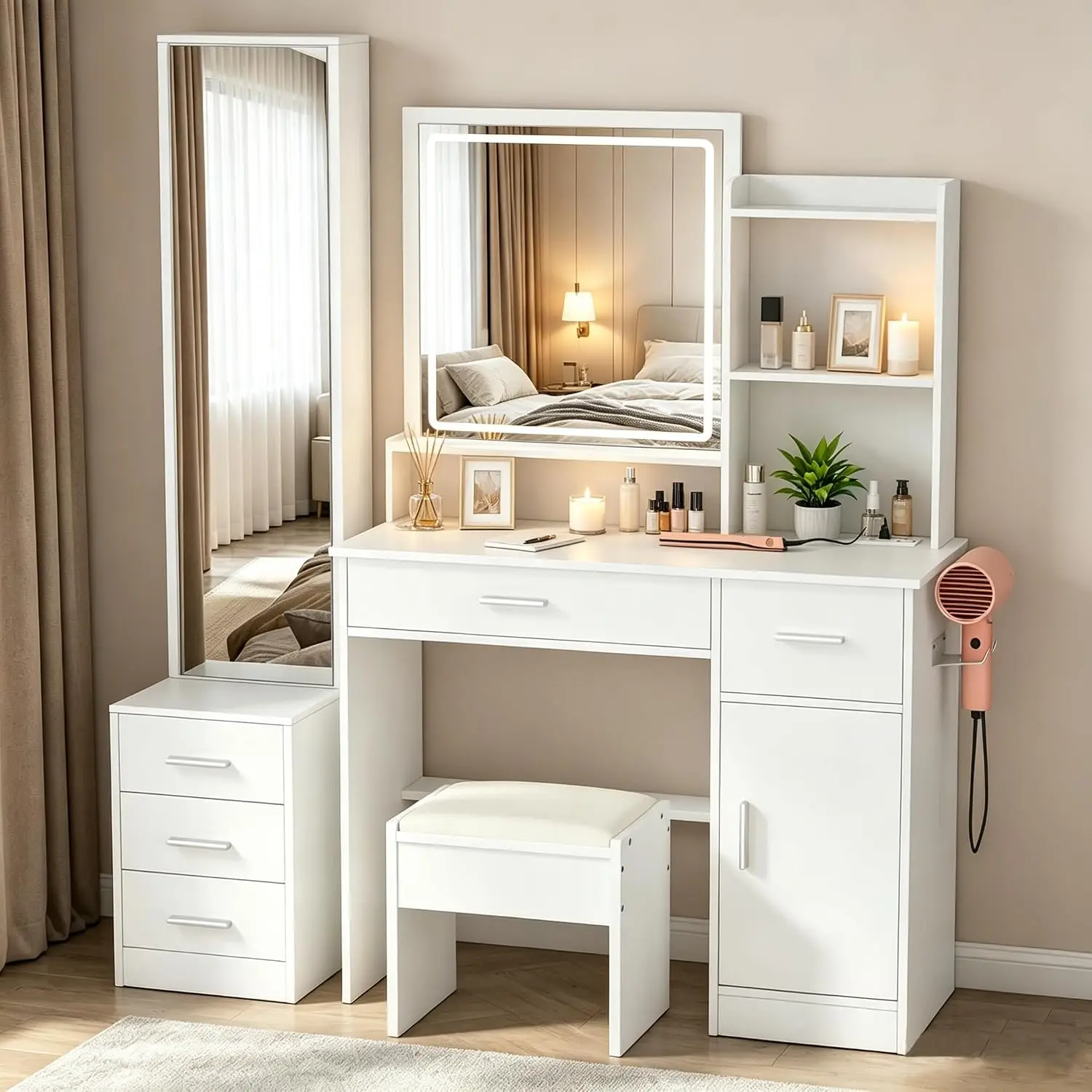 INTERGREAT Makeup Vanity with  - Dressing Table Vanity With Lighted Mirror 评论和价格