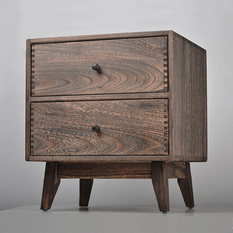 Retro Solid Wood Bedroom Night - Solid Wood Nightstand 2 Drawers 评论和价格