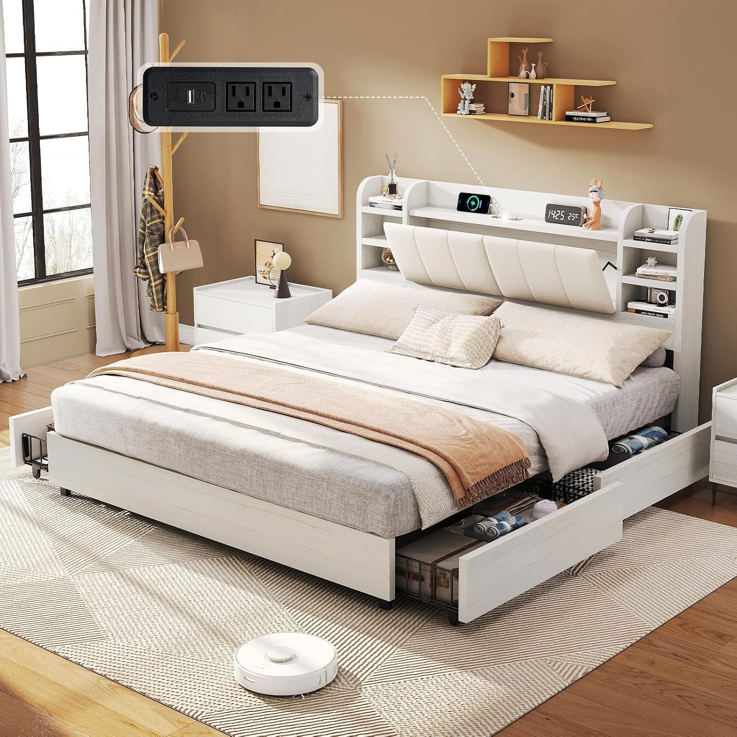 King Size Upholstered Platform - King Size Bed Frame With Storage Drawers 评论和价格