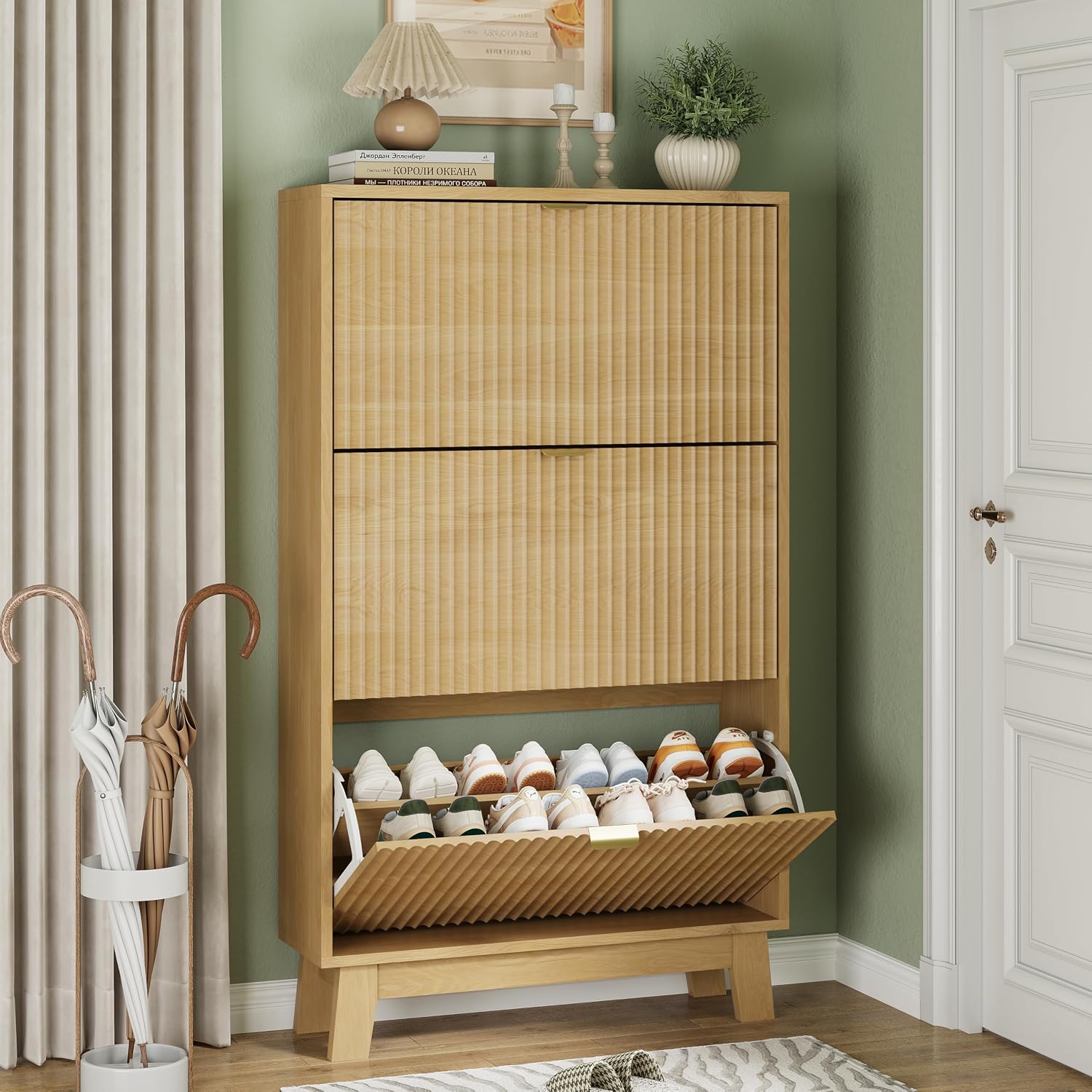 Shoe Cabinet 3 Flip Drawers, 5 - Shoe Rack Cabinet Narrow Entryway 评论和价格