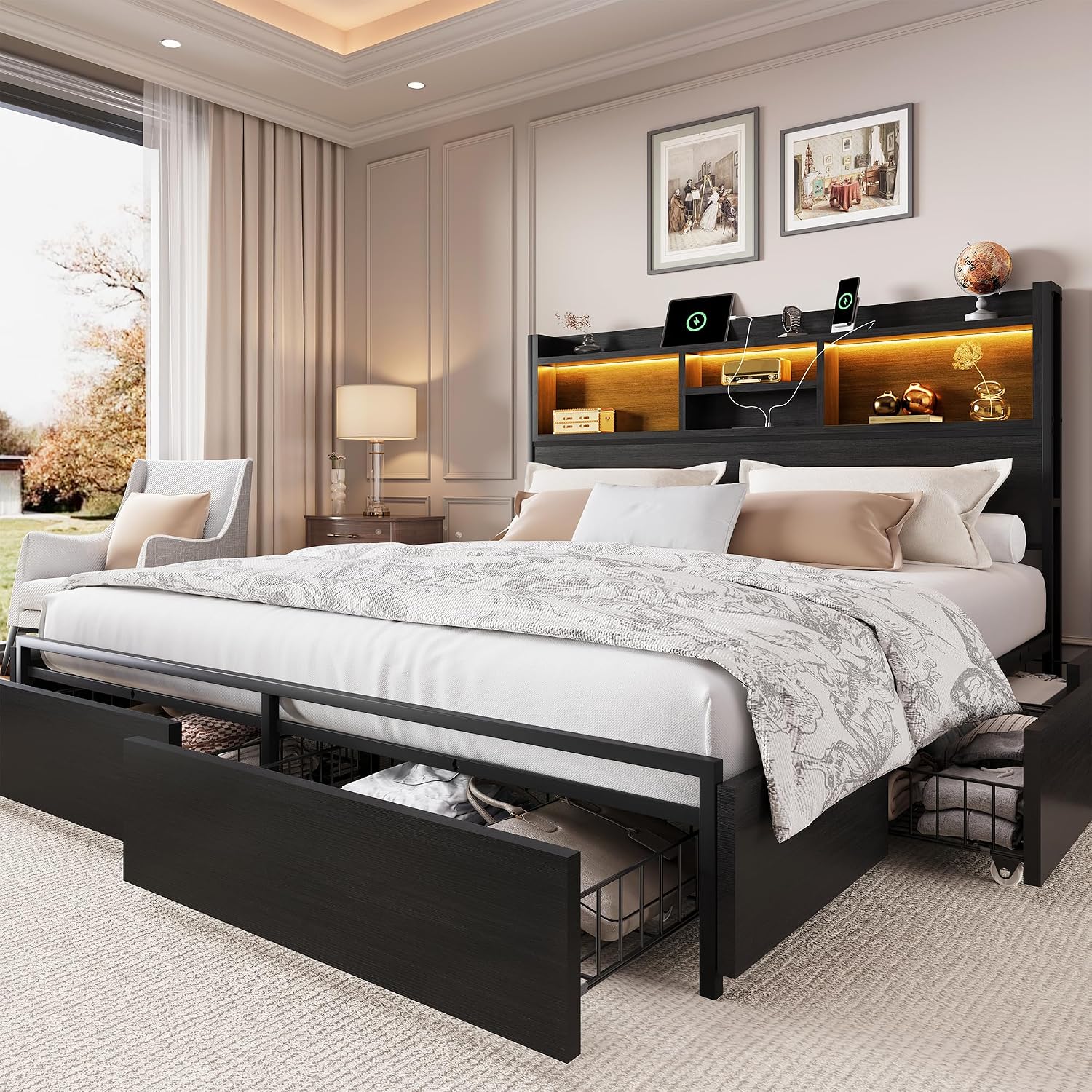 King Size Bed Frame with 6 Sto - King Size Bed Frame With Storage Drawers 评论和价格