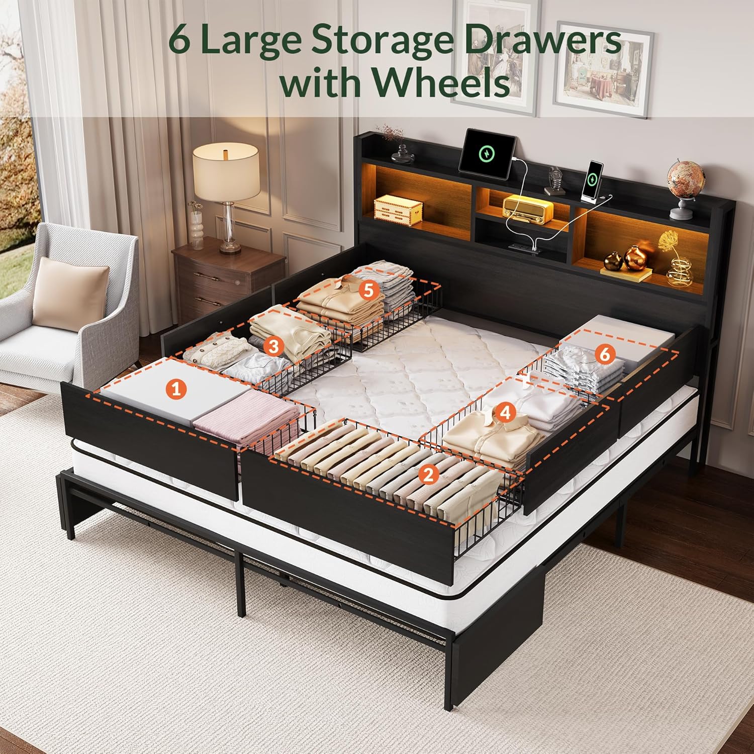 King Size Bed Frame with 6 Sto - King Size Bed Frame With Storage Drawers 评论和价格