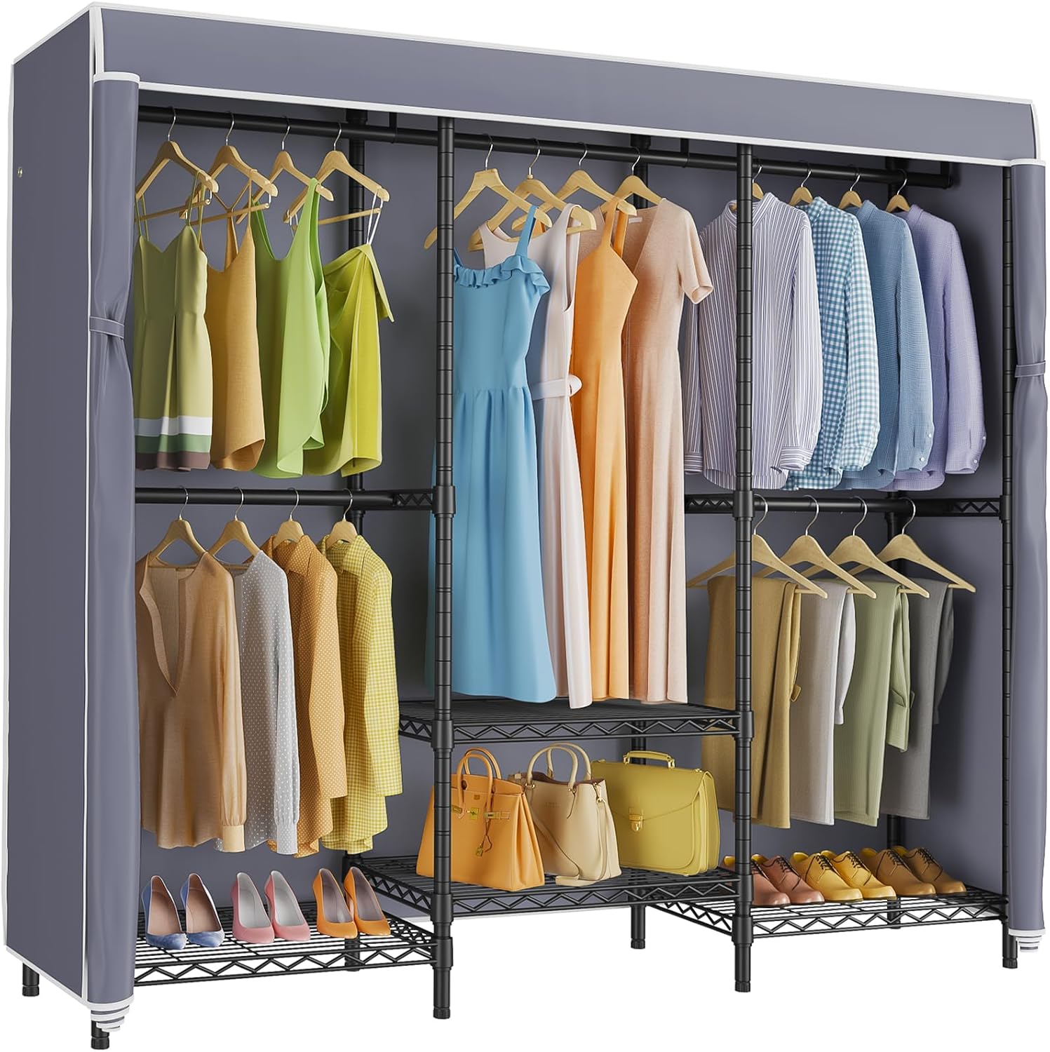 Covered Garment Rack with Adju - Wardrobe Closet Portable Fabric Cover 评论和价格