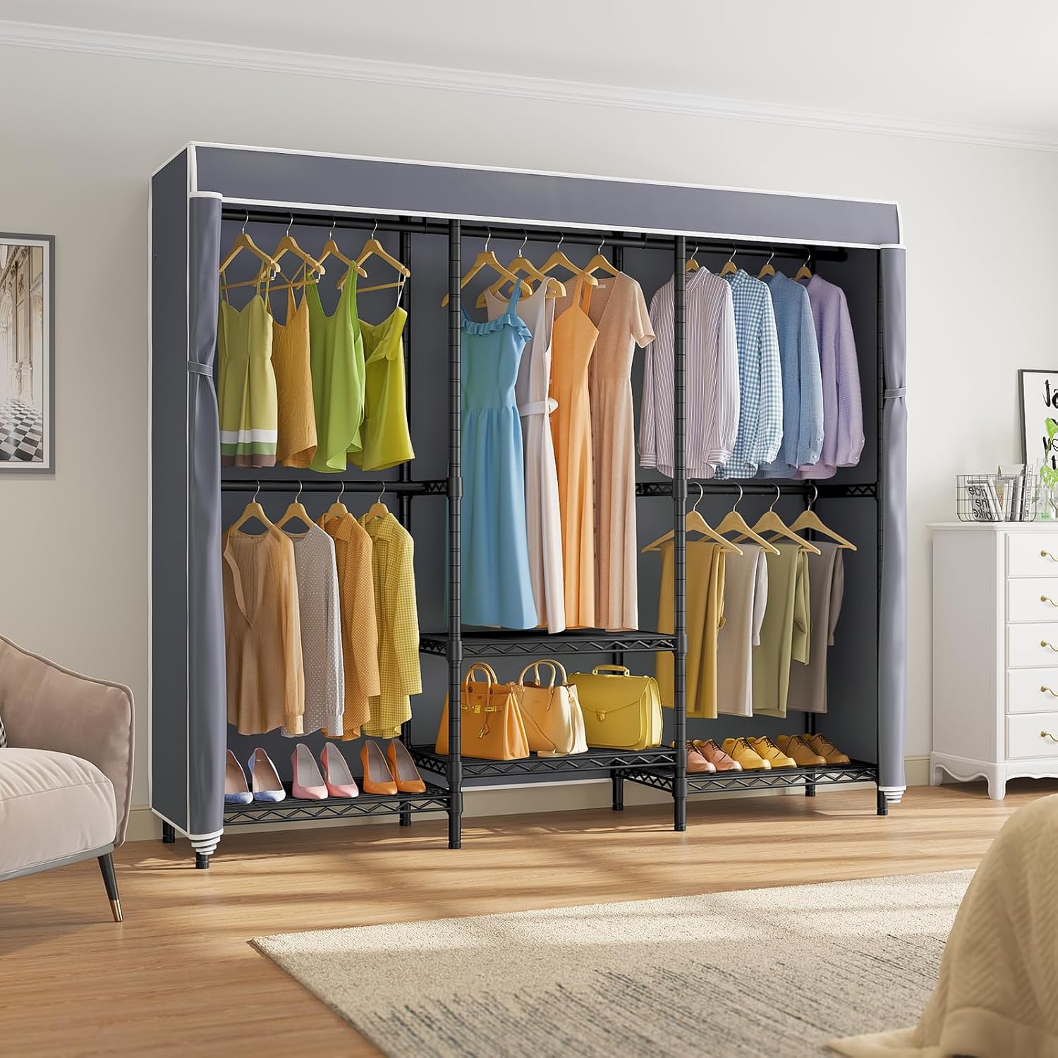 Covered Garment Rack with Adju - Wardrobe Closet Portable Fabric Cover 评论和价格