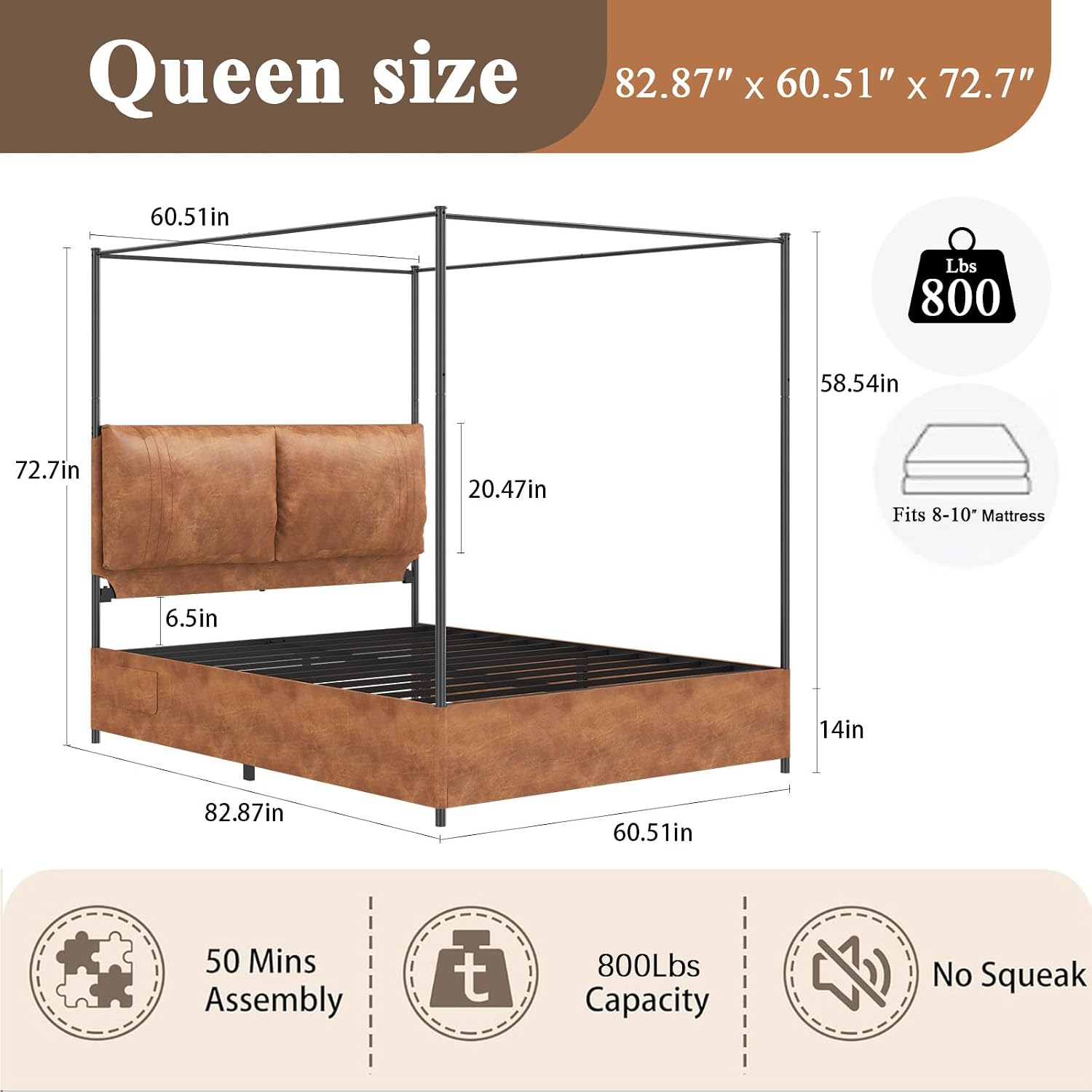 Queen Canopy Bed Frame with Ta - Canopy Bed Frame Metal Queen 评论和价格