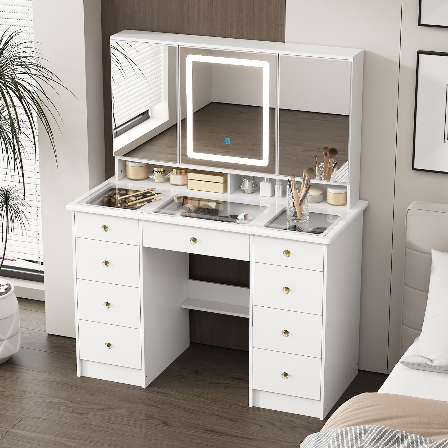 Vanity Desk with Mirror and Li - Dressing Table Vanity With Lighted Mirror 评论和价格