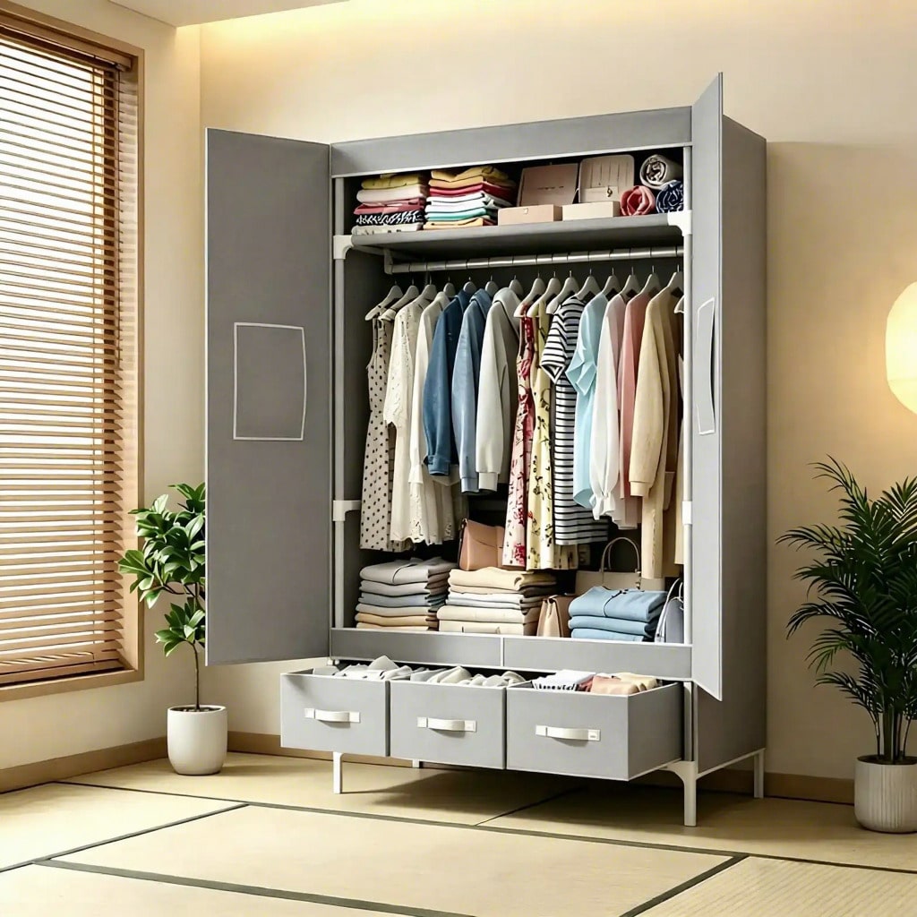 Portable Closet Wardrobe, 57.4 - Wardrobe Closet Portable Fabric Cover 评论和价格