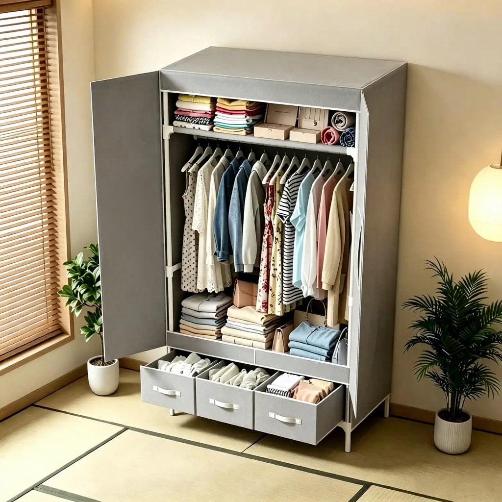 Portable Closet Wardrobe, 57.4 - Wardrobe Closet Portable Fabric Cover 评论和价格