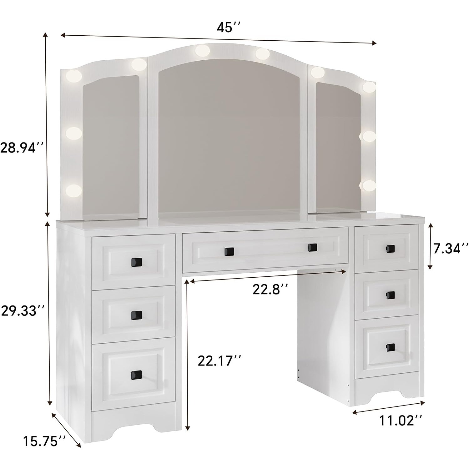 Lighted Vanity Desk, Tri-Fold  - Dressing Table Vanity With Lighted Mirror 评论和价格