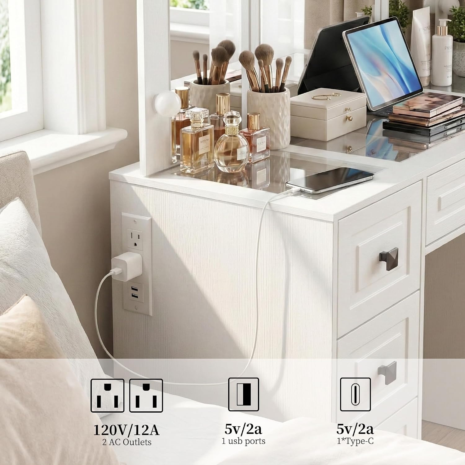 Lighted Vanity Desk, Tri-Fold  - Dressing Table Vanity With Lighted Mirror 评论和价格