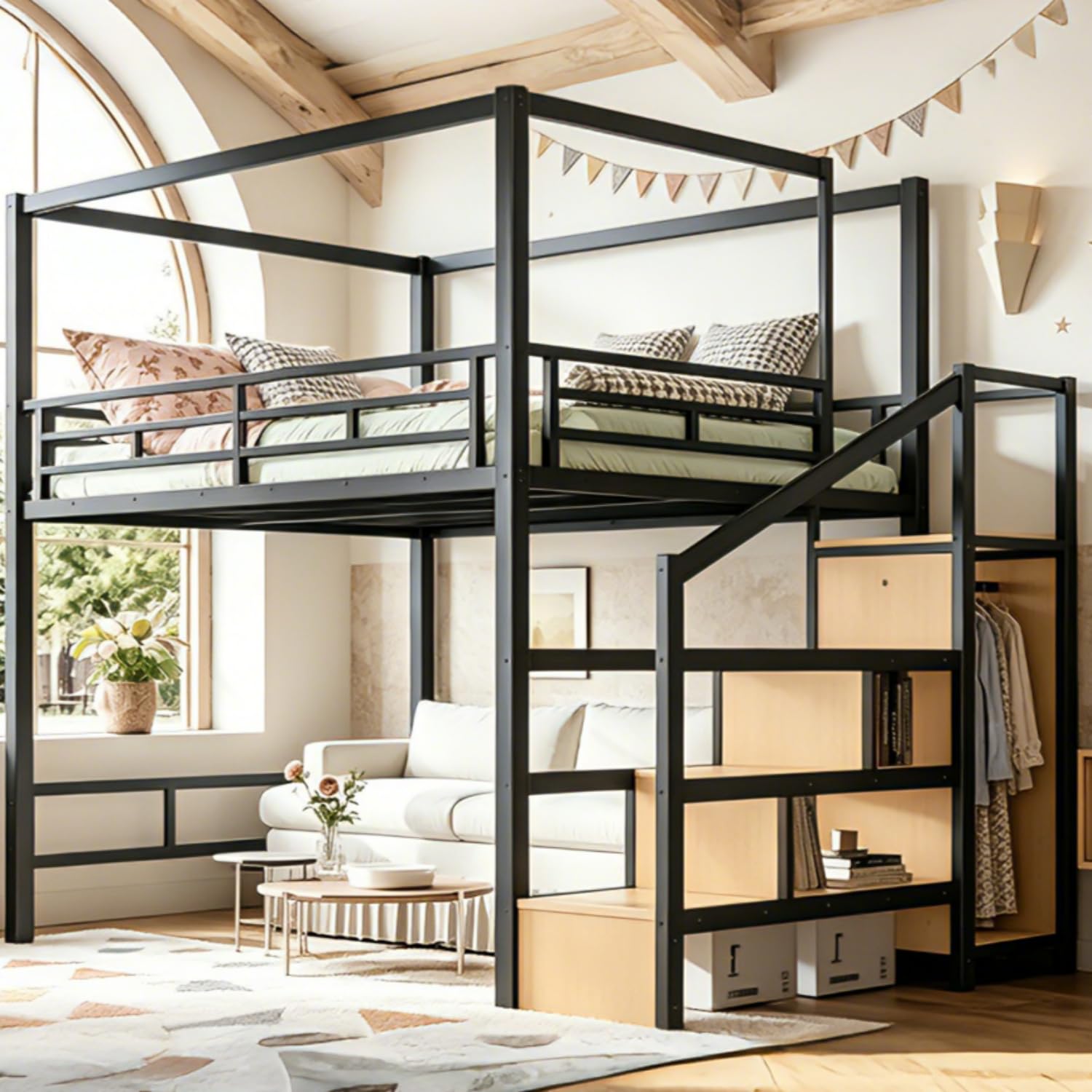 Queen Loft Bed with Storage St - Canopy Bed Frame Metal Queen 评论和价格