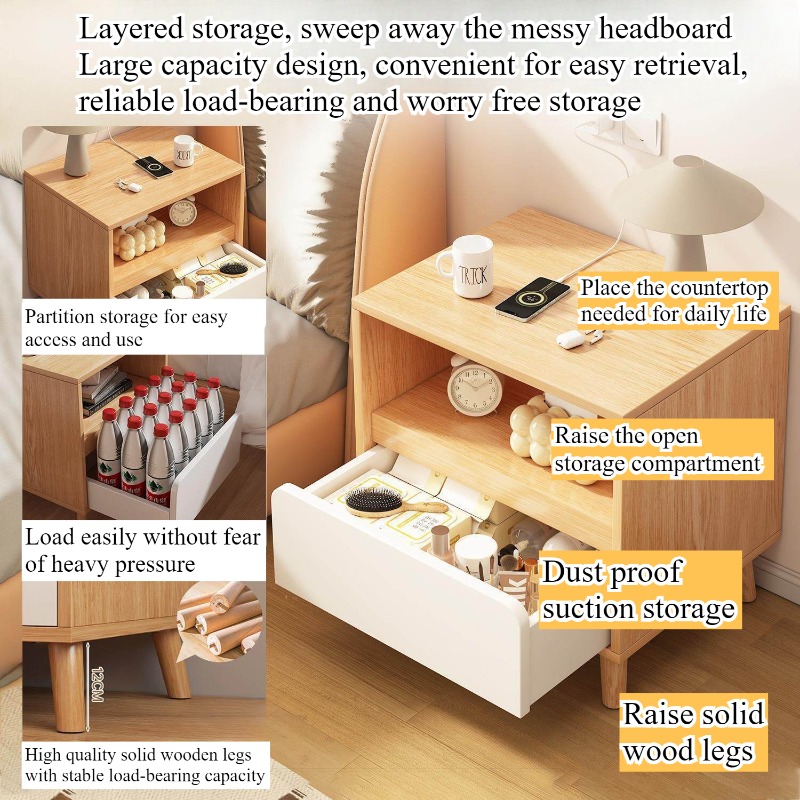 White bedside table Bedroom wi - Solid Wood Nightstand 2 Drawers 评论和价格