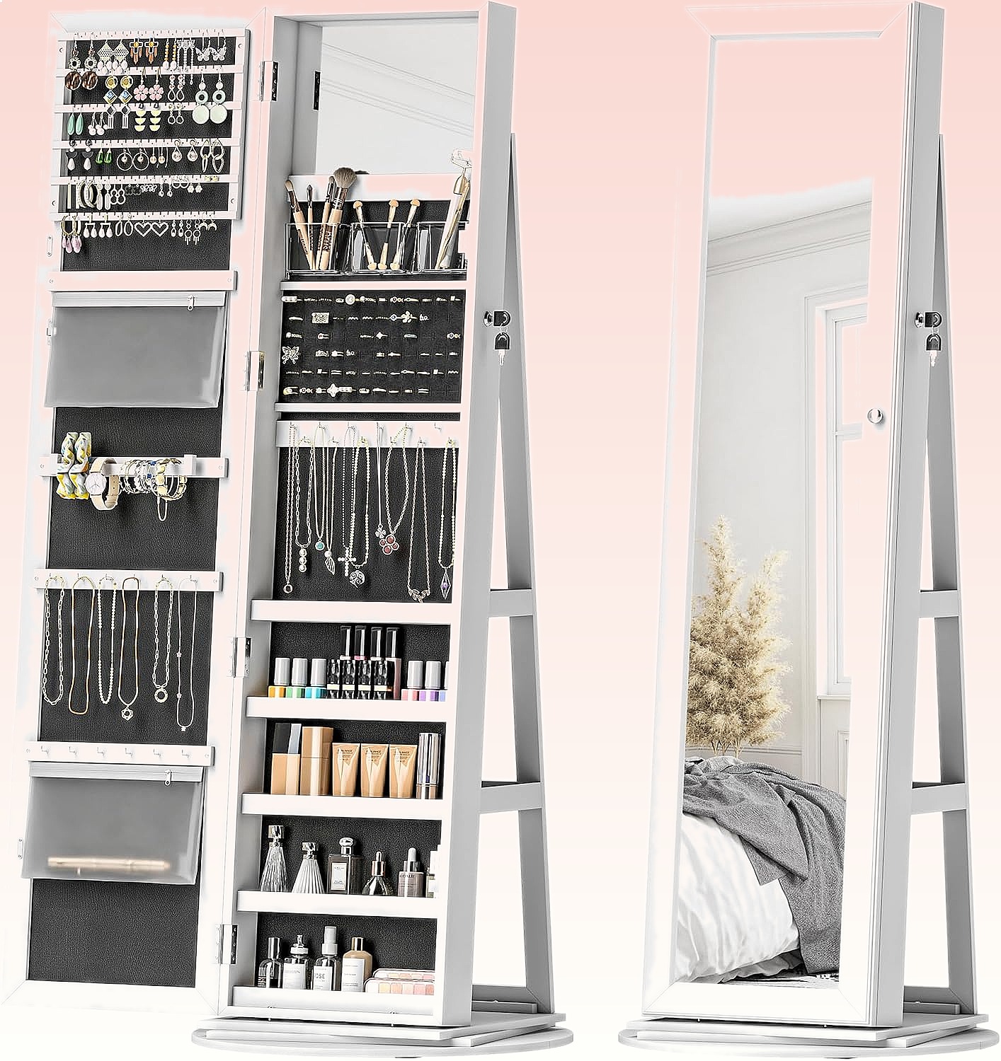 HOMCOM 360° Swivel Lockable Je - Full Length Mirror Jewelry Armoire 评论和价格