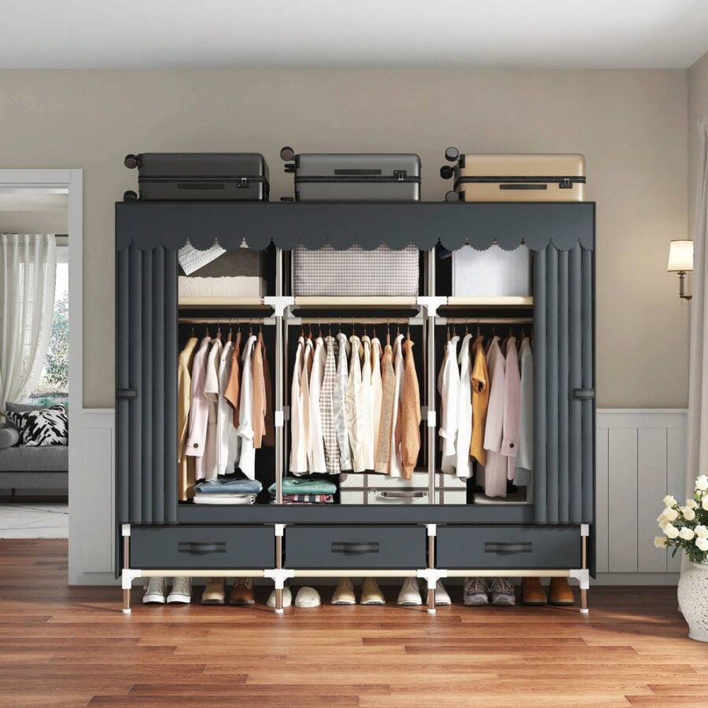 Portable Wardrobe Closet, 16mm - Wardrobe Closet Portable Fabric Cover 评论和价格