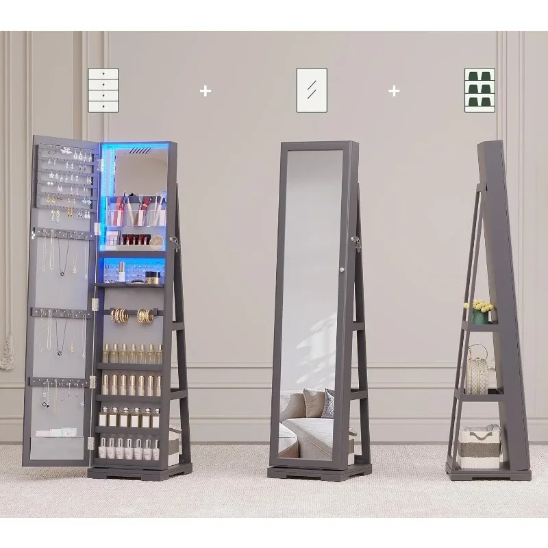LED Jewelry Armoire with Full  - Full Length Mirror Jewelry Armoire 评论和价格