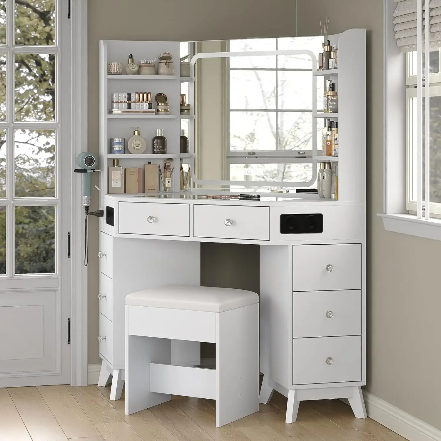 Corner Vanity Desk Speaker Dra - Dressing Table Vanity With Lighted Mirror 评论和价格