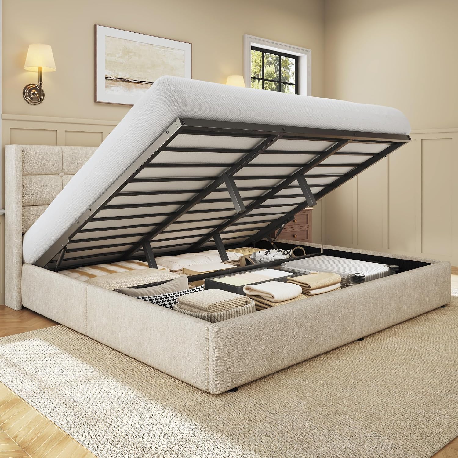 King Size Lift Storage Bed Fra - Gas Lift Storage Bed Hydraulic 评论和价格