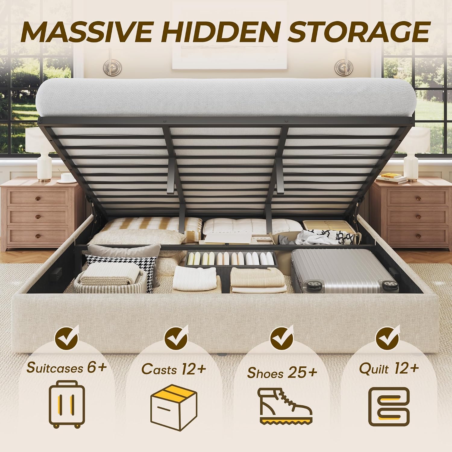 King Size Lift Storage Bed Fra - Gas Lift Storage Bed Hydraulic 评论和价格
