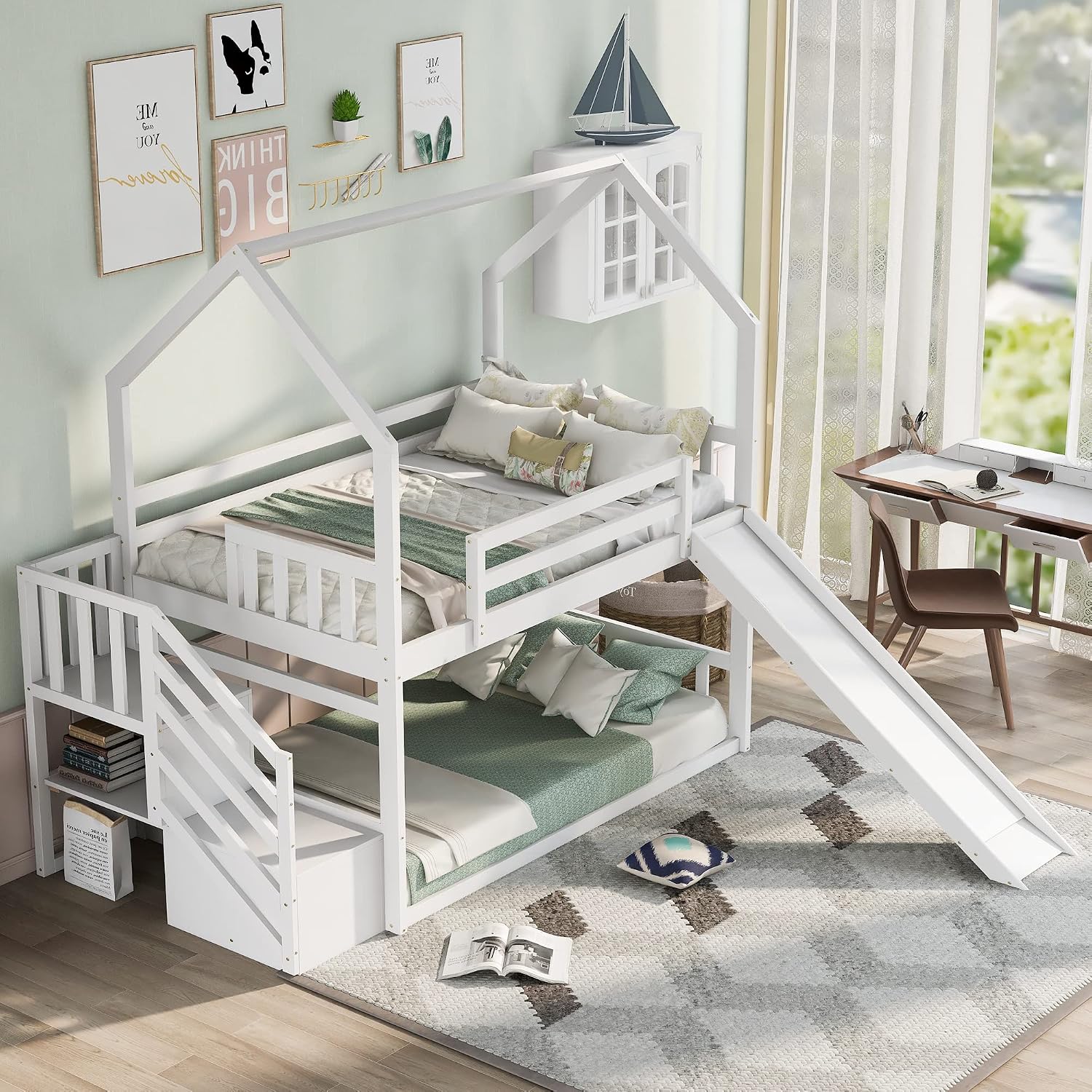 Twin Over Twin Bunk Bed with S - Bunk Bed With Stairs And Slide 评论和价格