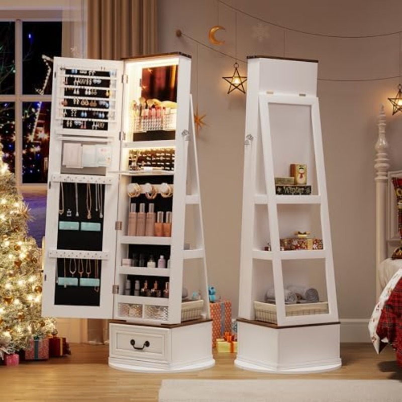 360°Swivel Jewelry Armoire Cab - Full Length Mirror Jewelry Armoire 评论和价格