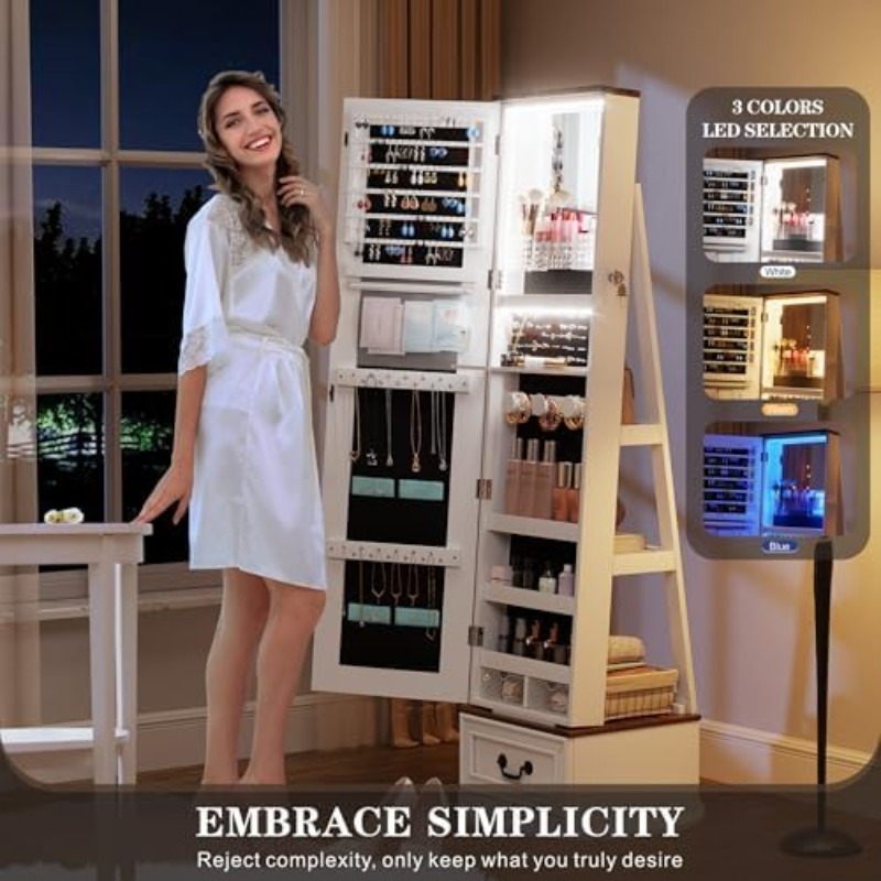 360°Swivel Jewelry Armoire Cab - Full Length Mirror Jewelry Armoire 评论和价格
