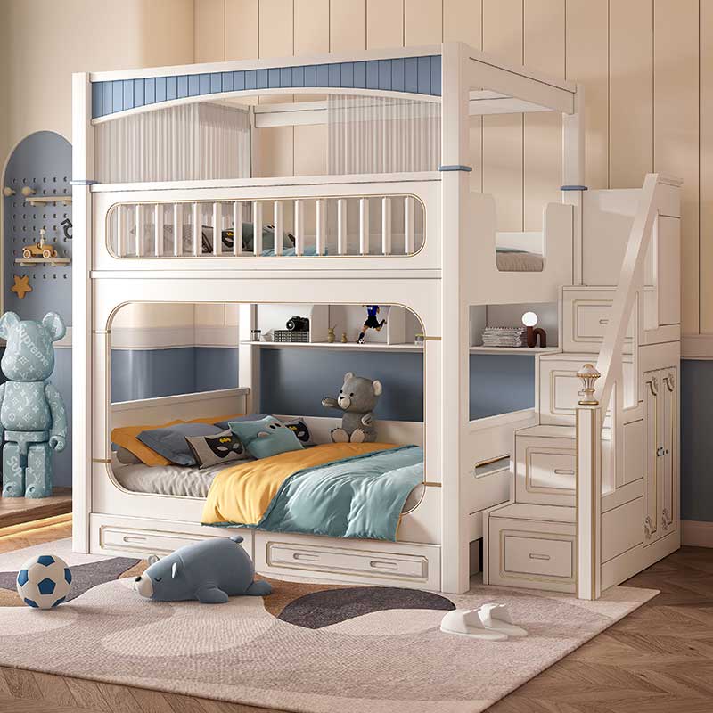 &Modern House White Boys Girl  - Bunk Bed With Stairs And Slide 评论和价格