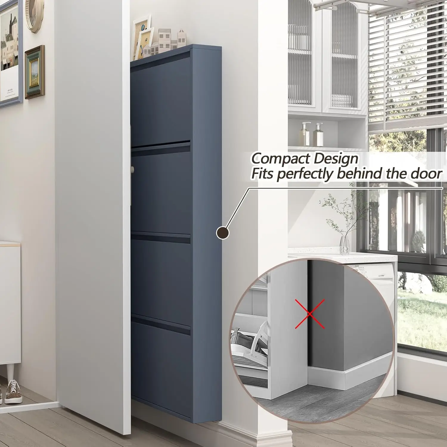 Shoe Cabinet with 4 Flip Drawe - Shoe Rack Cabinet Narrow Entryway 评论和价格