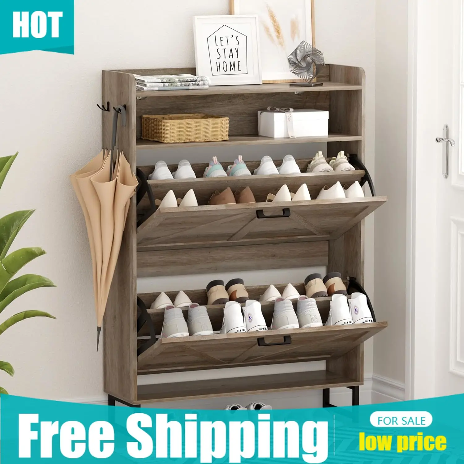 Shoe Cabinet with 2 Flip Drawe - Shoe Rack Cabinet Narrow Entryway 评论和价格
