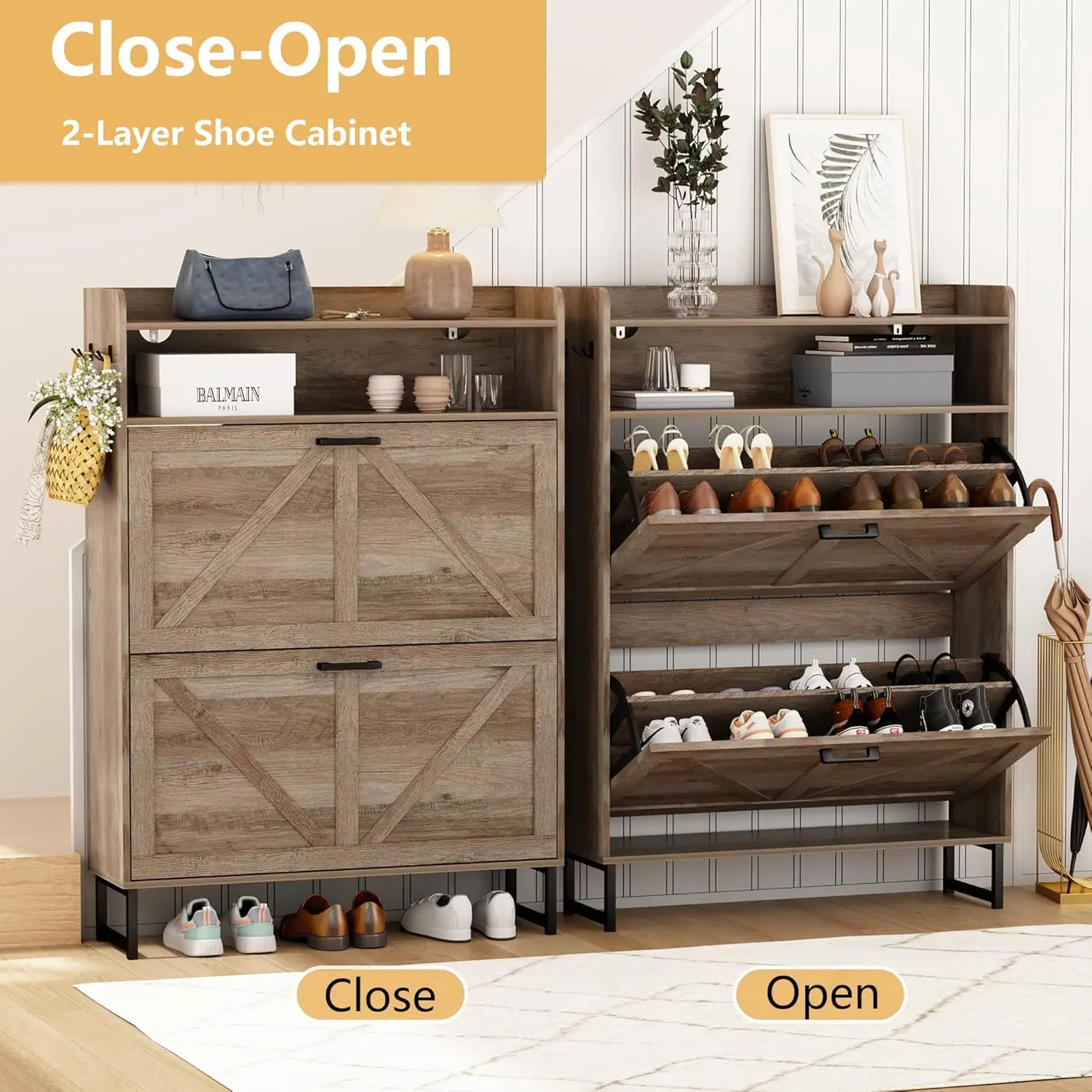 Shoe Cabinet with 2 Flip Drawe - Shoe Rack Cabinet Narrow Entryway 评论和价格