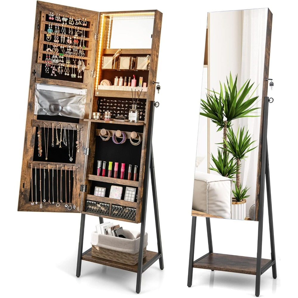 CHARMAID Standing Jewelry Armo - Full Length Mirror Jewelry Armoire 评论和价格