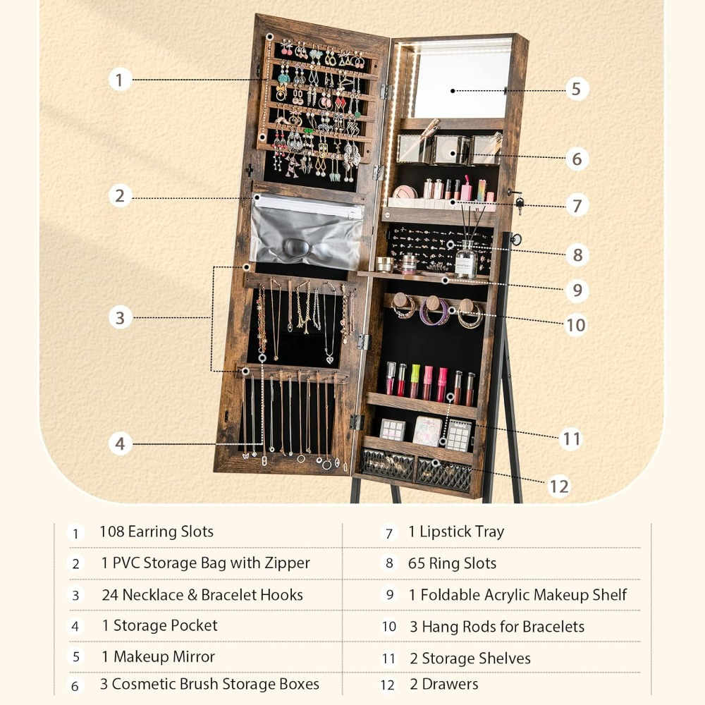 CHARMAID Standing Jewelry Armo - Full Length Mirror Jewelry Armoire 评论和价格