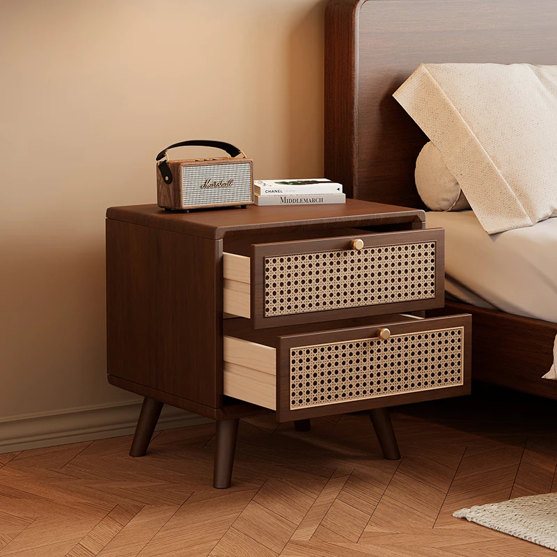 Solid Wood Nightstand with Wov - Solid Wood Nightstand 2 Drawers 评论和价格